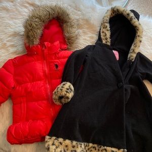 Toddler Girls Hooded Winter Bubble Jacket & Faux Fur Lined Coat- 3T & 4T
